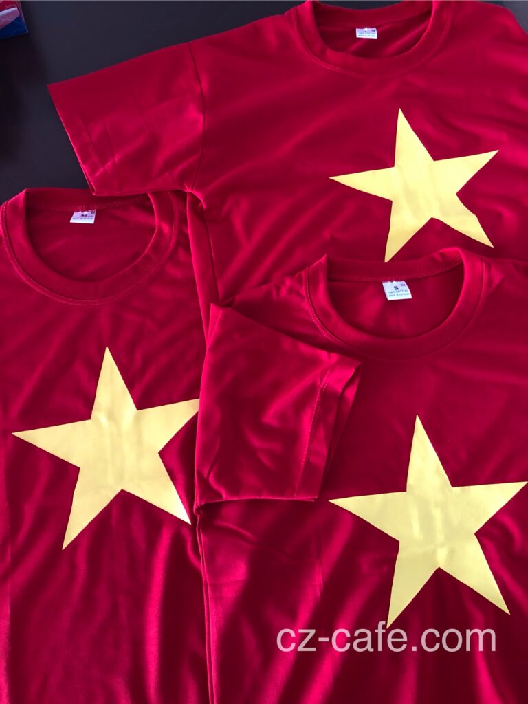 サッカー試合は家族でベトナム国旗Tシャツ着用＆応援